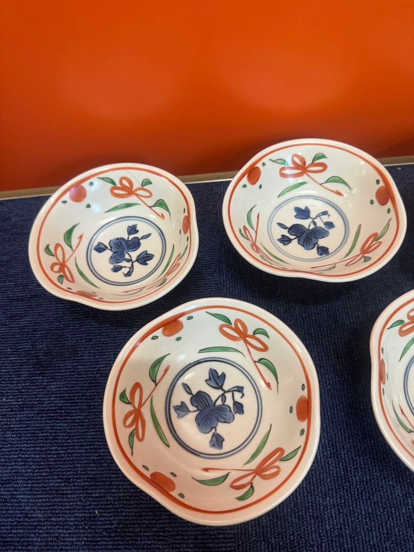 1646 其泉窯　赤絵　高台鉢　5客