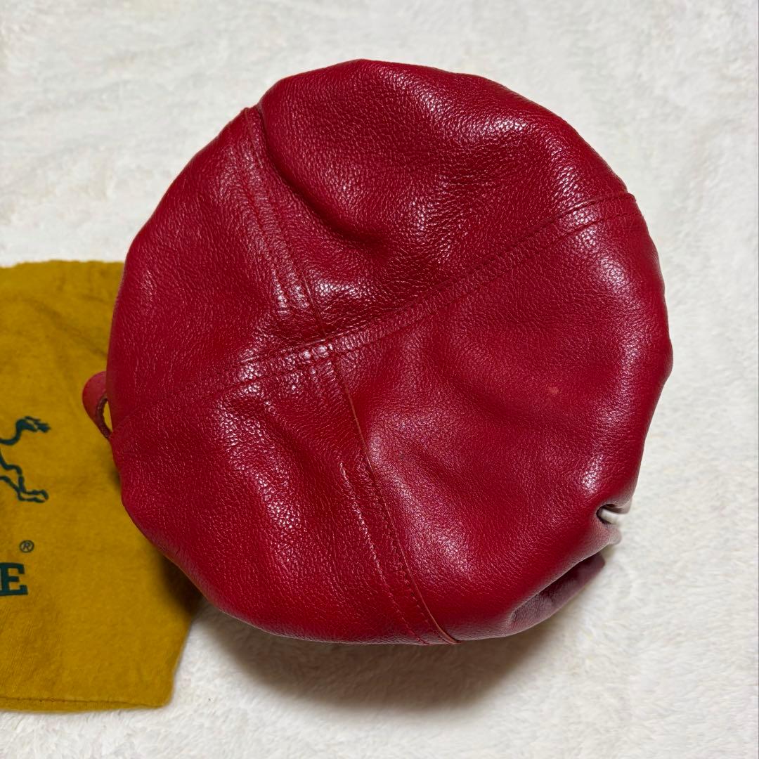 IL BISONTE レザー巾着型ショルダーバッグ レッド