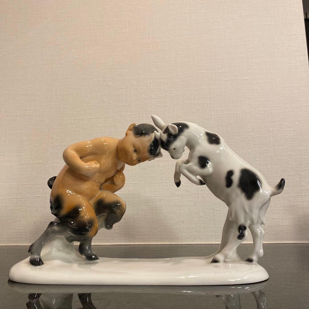 【一点物♡】「Gustafsson」と刻印　雄ヤギと角をぶつけ合う牧神の彫刻