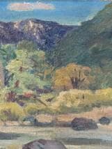 【真作】絵画　田中志郎　油彩SM　初秋　山と川の風景画　柔らかな自然美　X105