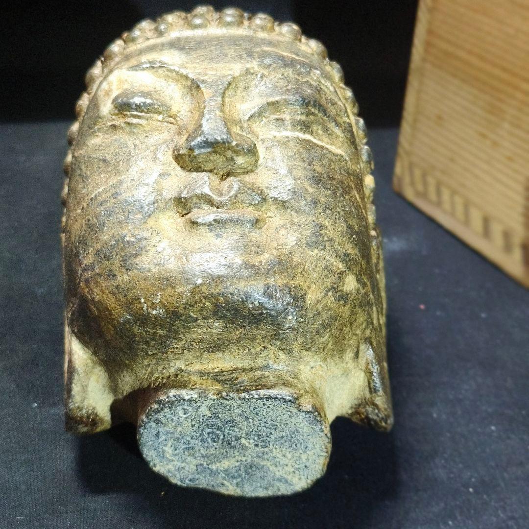 中国仏教美術 佛頭 天然石 手彫り骨董 アンティーク 石窟発掘 蒐集家放出極上品