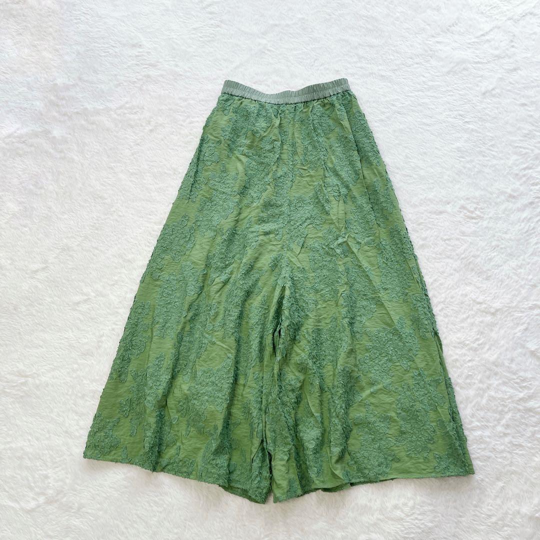 BEARDSLEY カットジャガードサルエルパンツ 緑 ゴム 刺繍 ゆったり