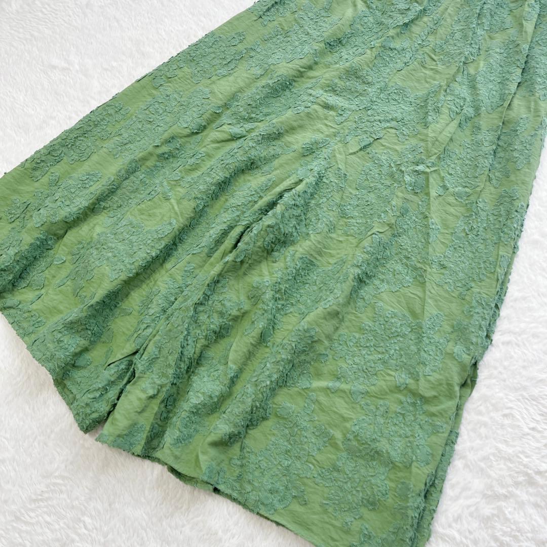 BEARDSLEY カットジャガードサルエルパンツ 緑 ゴム 刺繍 ゆったり