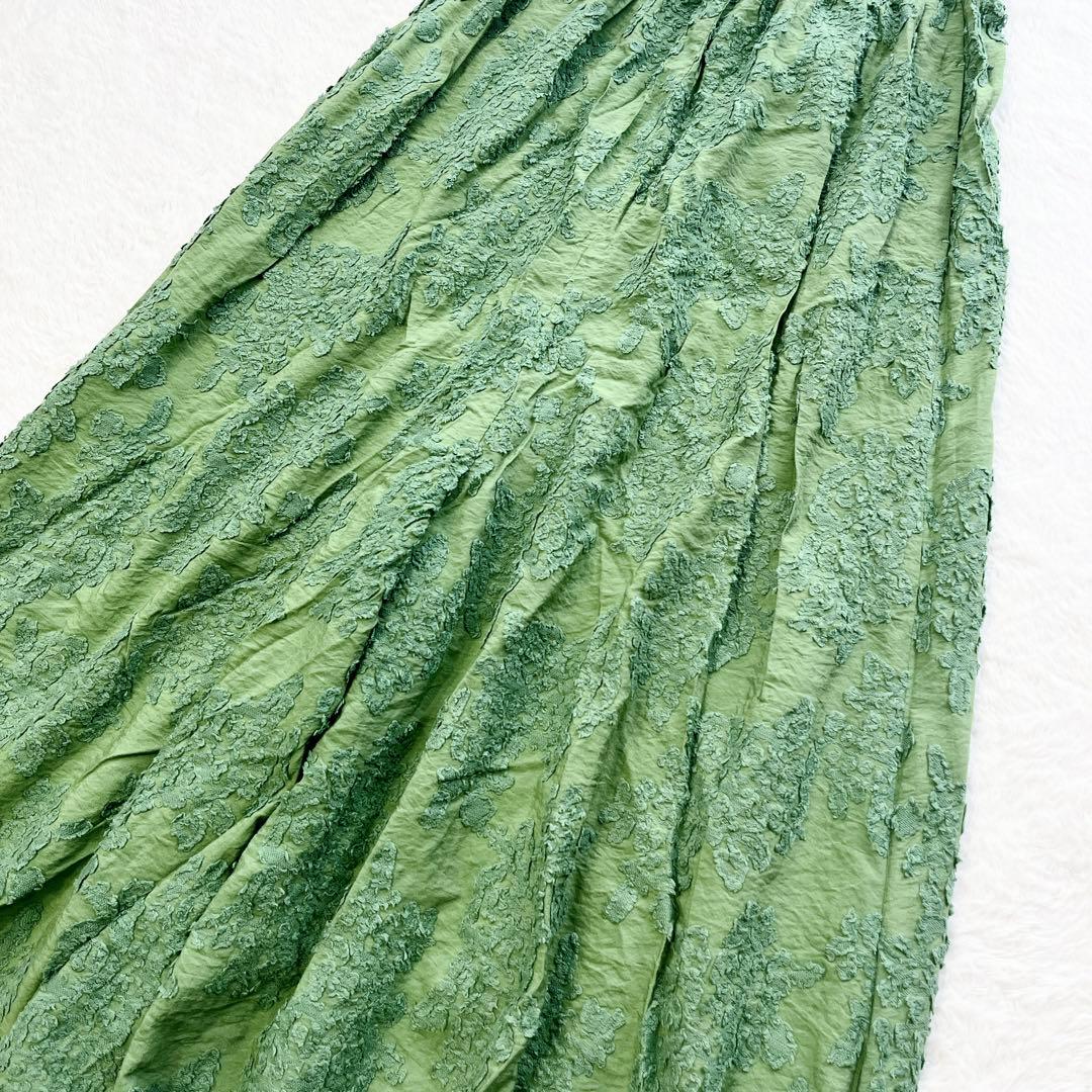 BEARDSLEY カットジャガードサルエルパンツ 緑 ゴム 刺繍 ゆったり