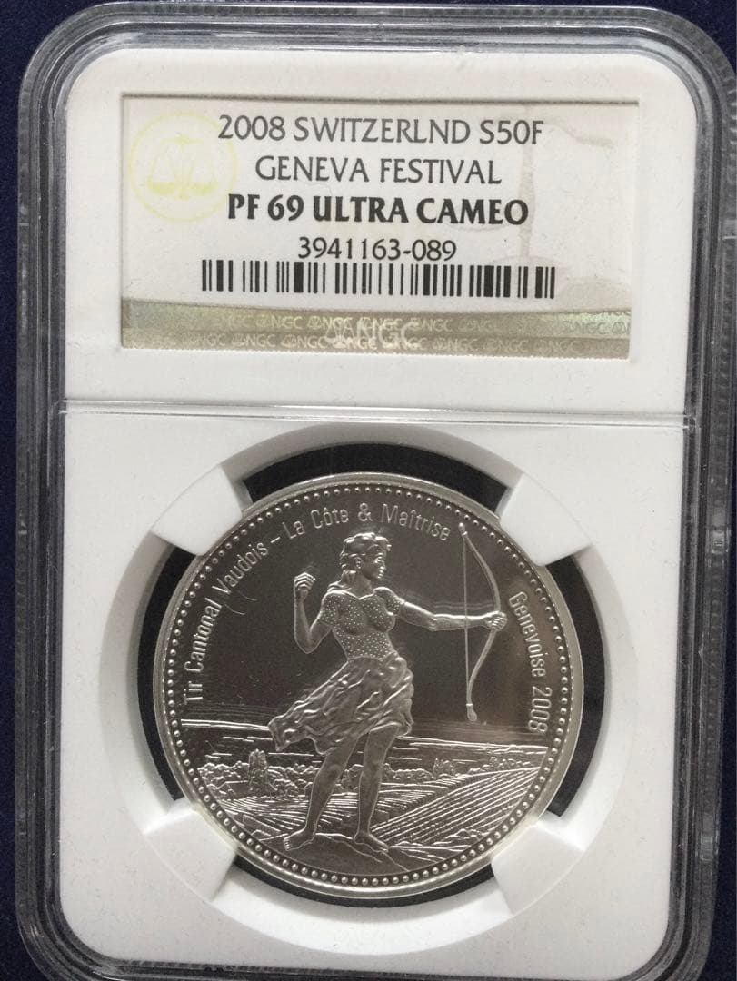 2008年 スイス射撃祭　50フラン銀貨　PF69UC