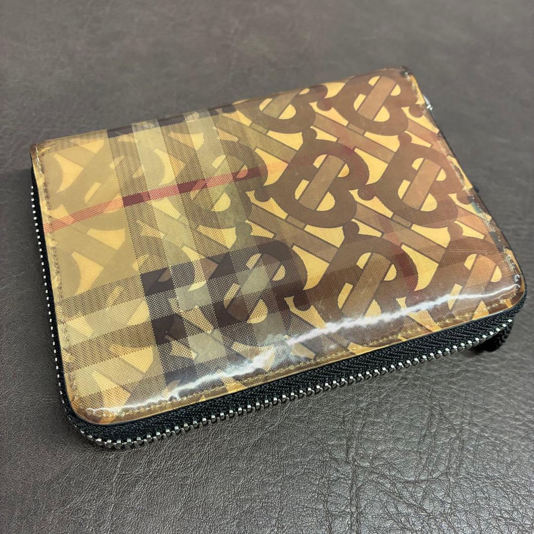 【鑑定済み・美品】Burberry TB ラウンドウォレット カラビナ付き