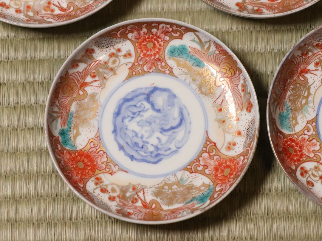専用品【CM13】冨貴長春 古伊万里 金彩色絵 小皿 15枚 12.4cm 龍