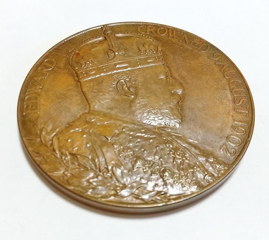 ③大型記念メダル 55mm 1902年 英国 エドワード7世戴冠式 銅貨