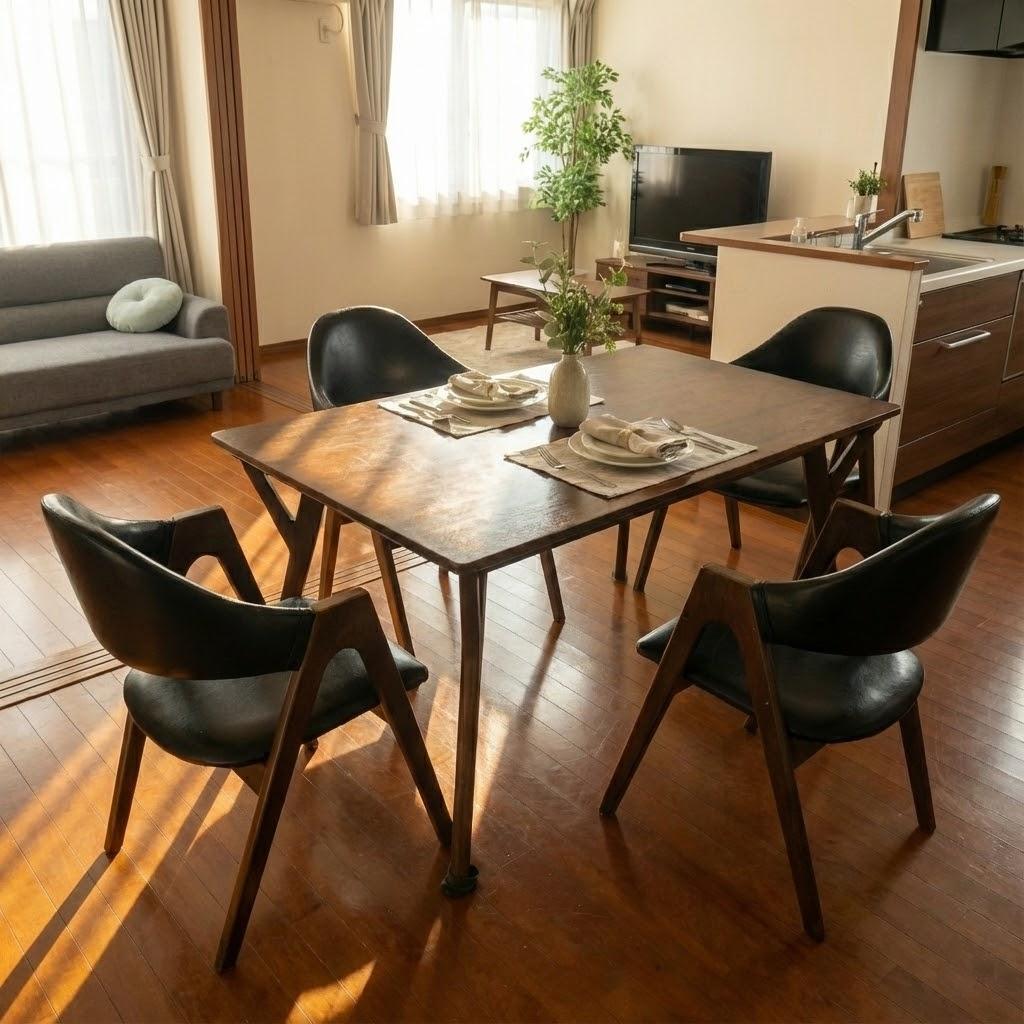 【関家具製】【岐阜引取】ダイニング5点セット4人掛けテーブルアームチェア