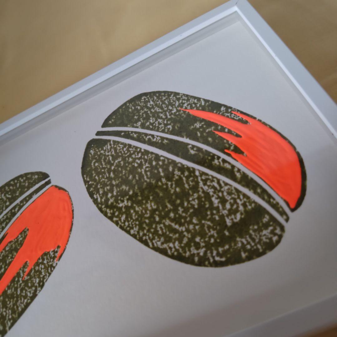 【希少作品】小井田由貴　木版画　手彩色　コーヒー豆　Coffee Beans