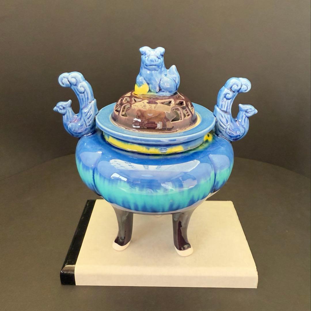 九谷焼　司峰作　獅子蓋　鳳凰耳付　香炉　送料込み