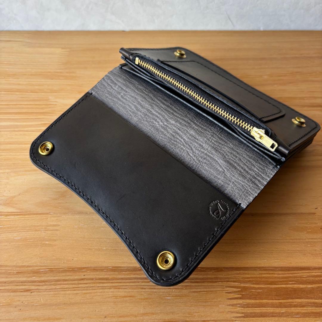 M【ブラック&クロコダイル】ミドルトラッカーウォレット イタリアンレザー