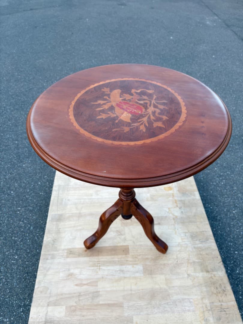 マホガニー調　サイドテーブル　象嵌細工　インレイ　飾り台　花台　挽物細工　933