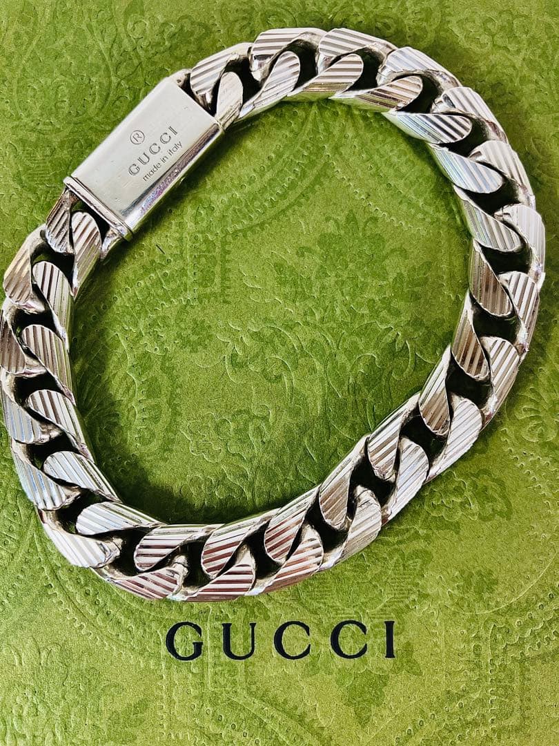 【超美品】GUCCI 喜平チェーン ストライプ ブレスレット シルバー925