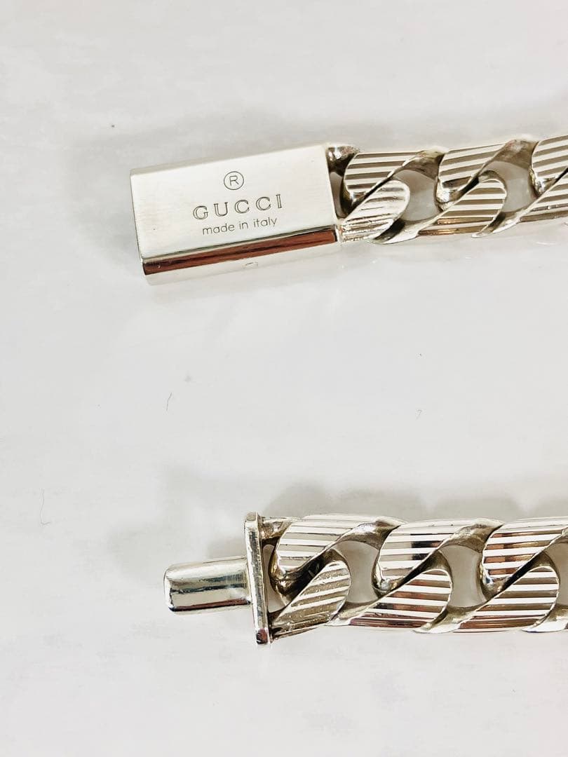 【超美品】GUCCI 喜平チェーン ストライプ ブレスレット シルバー925