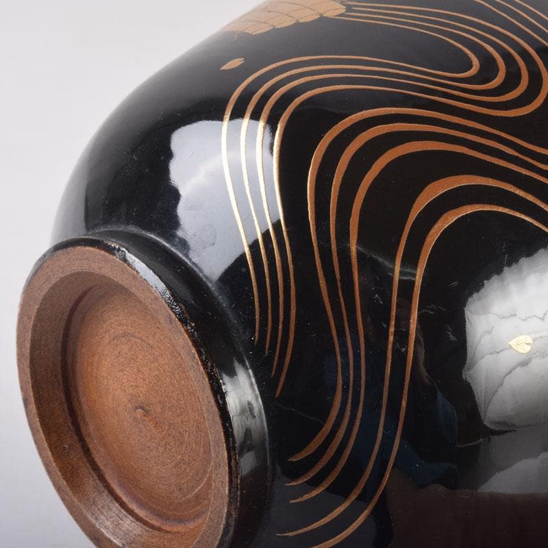 茶道具　春斎銘　陶蒔絵　黒塗　朱塗　波筏瓢箪蒔絵　茶碗　一対　V　8409