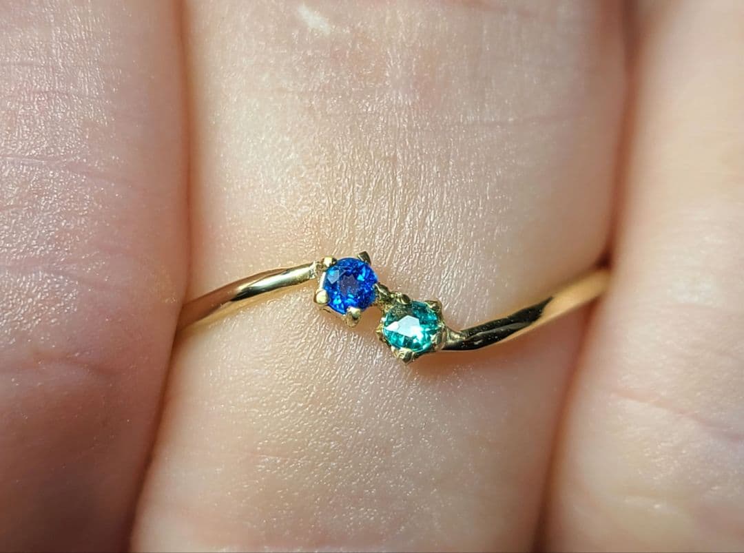 素晴らしいブルーの共演★バターリャパライバトルマリン&アウイナイトリング18金★