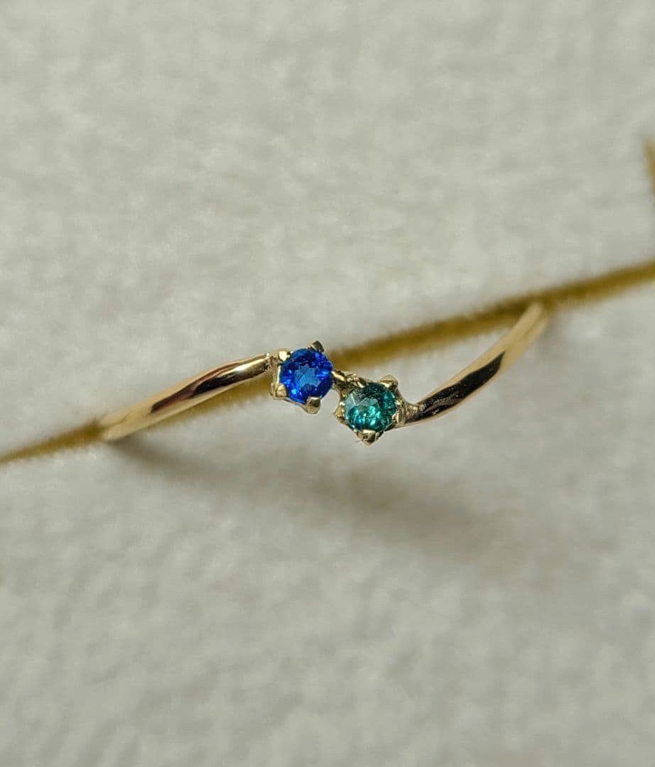 素晴らしいブルーの共演★バターリャパライバトルマリン&アウイナイトリング18金★