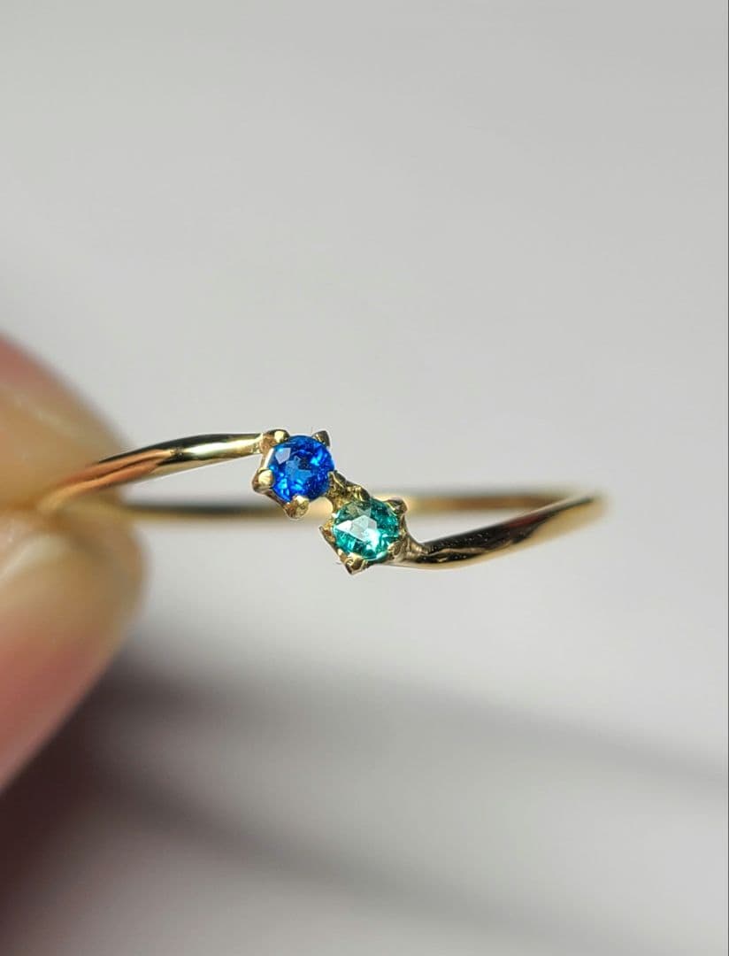 素晴らしいブルーの共演★バターリャパライバトルマリン&アウイナイトリング18金★