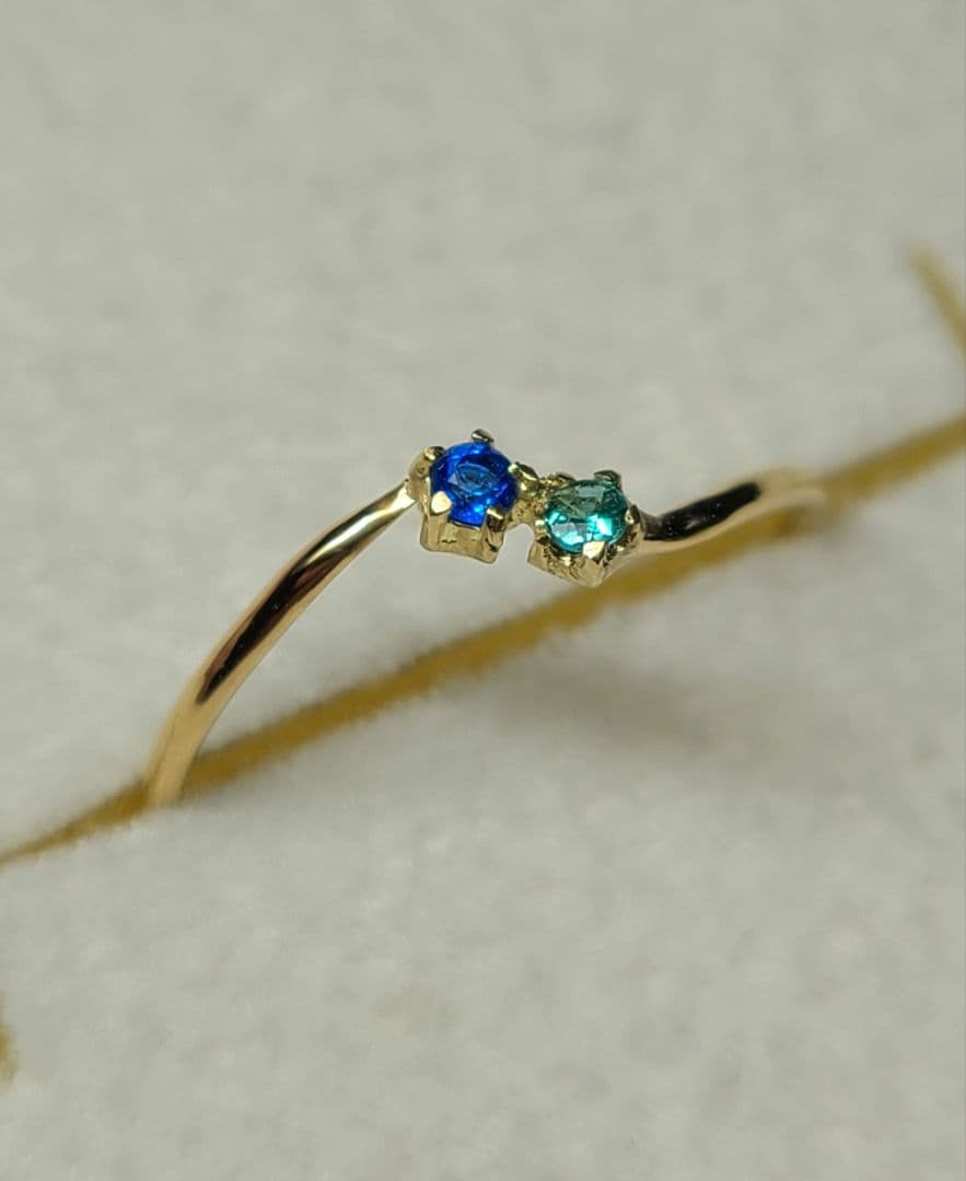 素晴らしいブルーの共演★バターリャパライバトルマリン&アウイナイトリング18金★