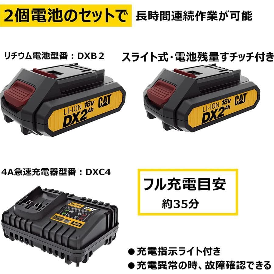 ば*ぁ様 CATERPILLAR 18Vドリルドライバーセット バッテリー2個付