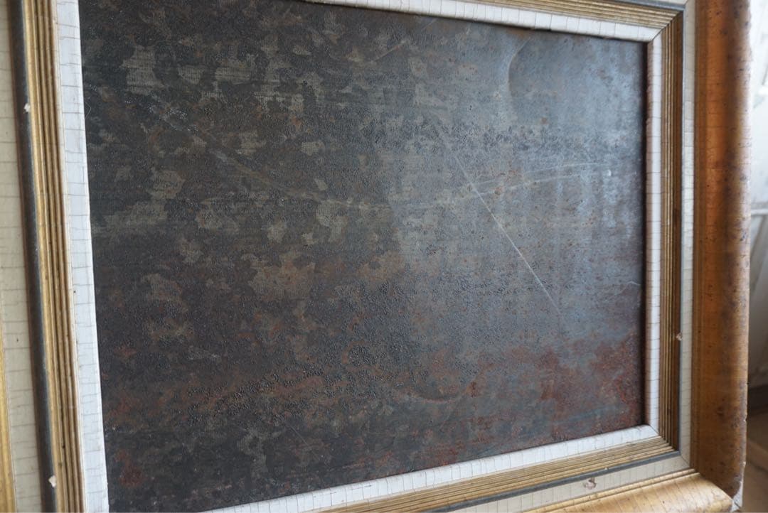 大きなアンティークフレームのブリキサインボード　看板　店舗什器　額縁　古道具