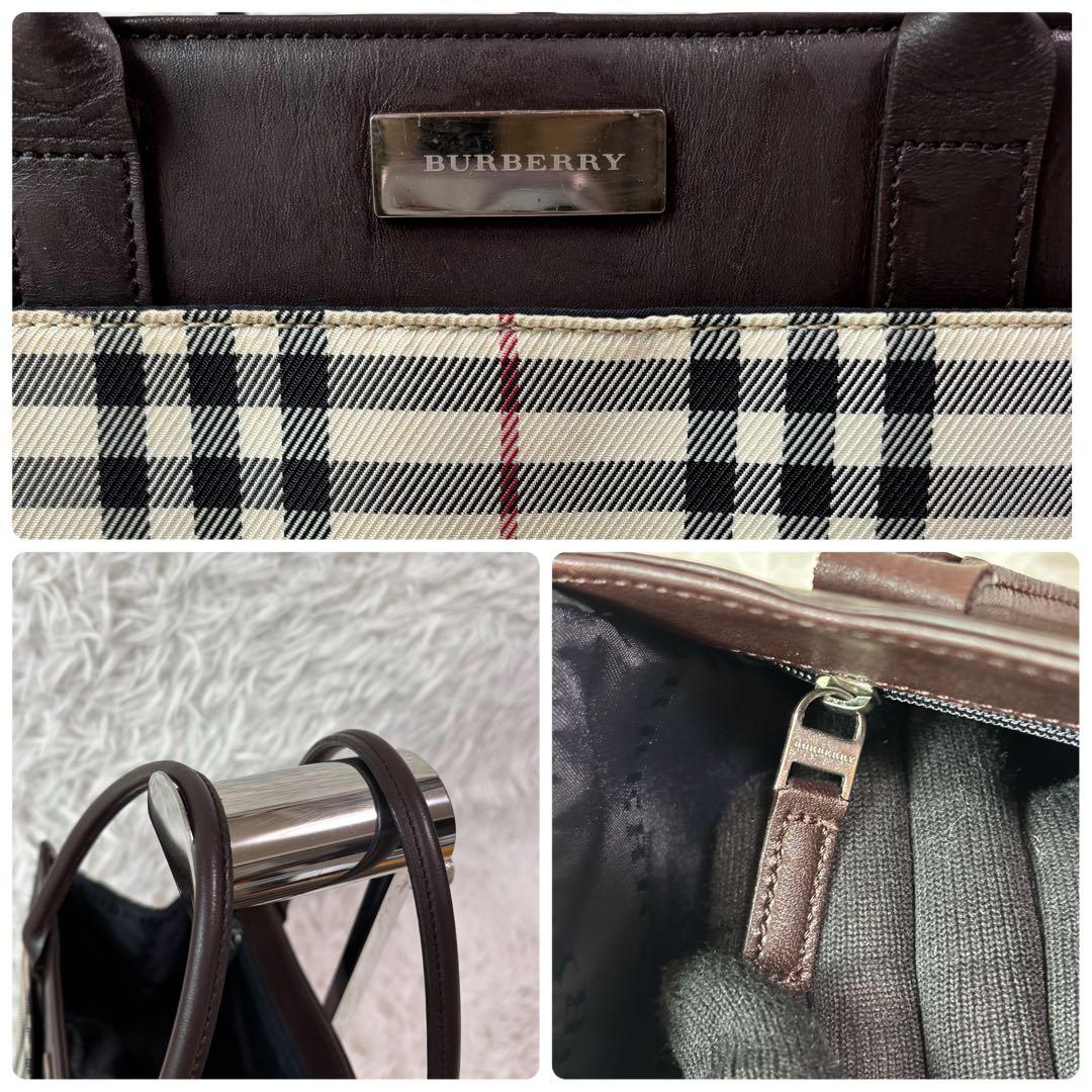 ✨極美品✨バーバリー ハンドバッグ ノバチェック ロゴプレート レザー×PVC