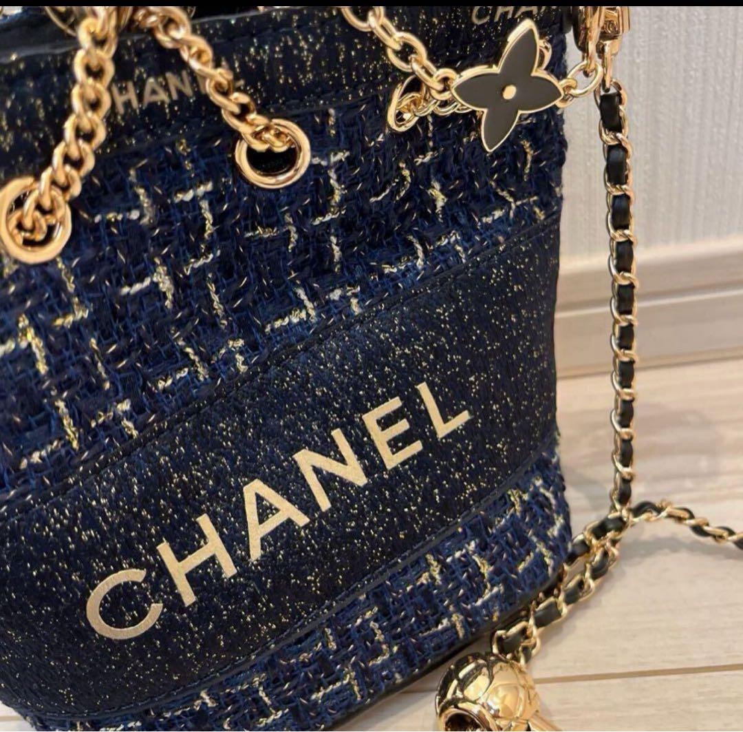 希少・レア・非売品 CHANEL ノベルティ ネイビー ツイード バケットバッグ