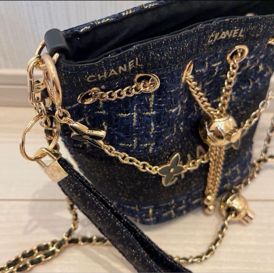 希少・レア・非売品 CHANEL ノベルティ ネイビー ツイード バケットバッグ