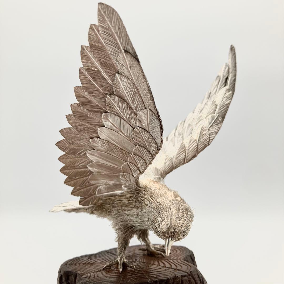 純銀 白鷹 光則作 純銀製置物