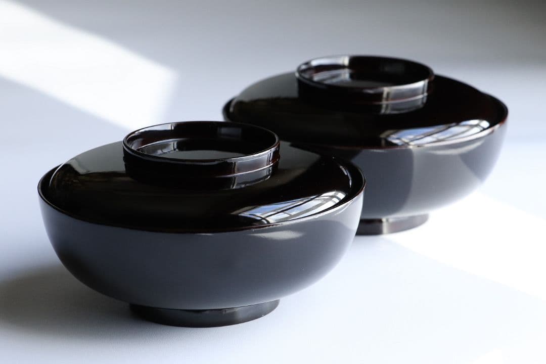 CL63 加賀蒔絵 月に雁 金蒔絵 黒塗煮物椀 二客 木製漆器 梨地 鳥 芦