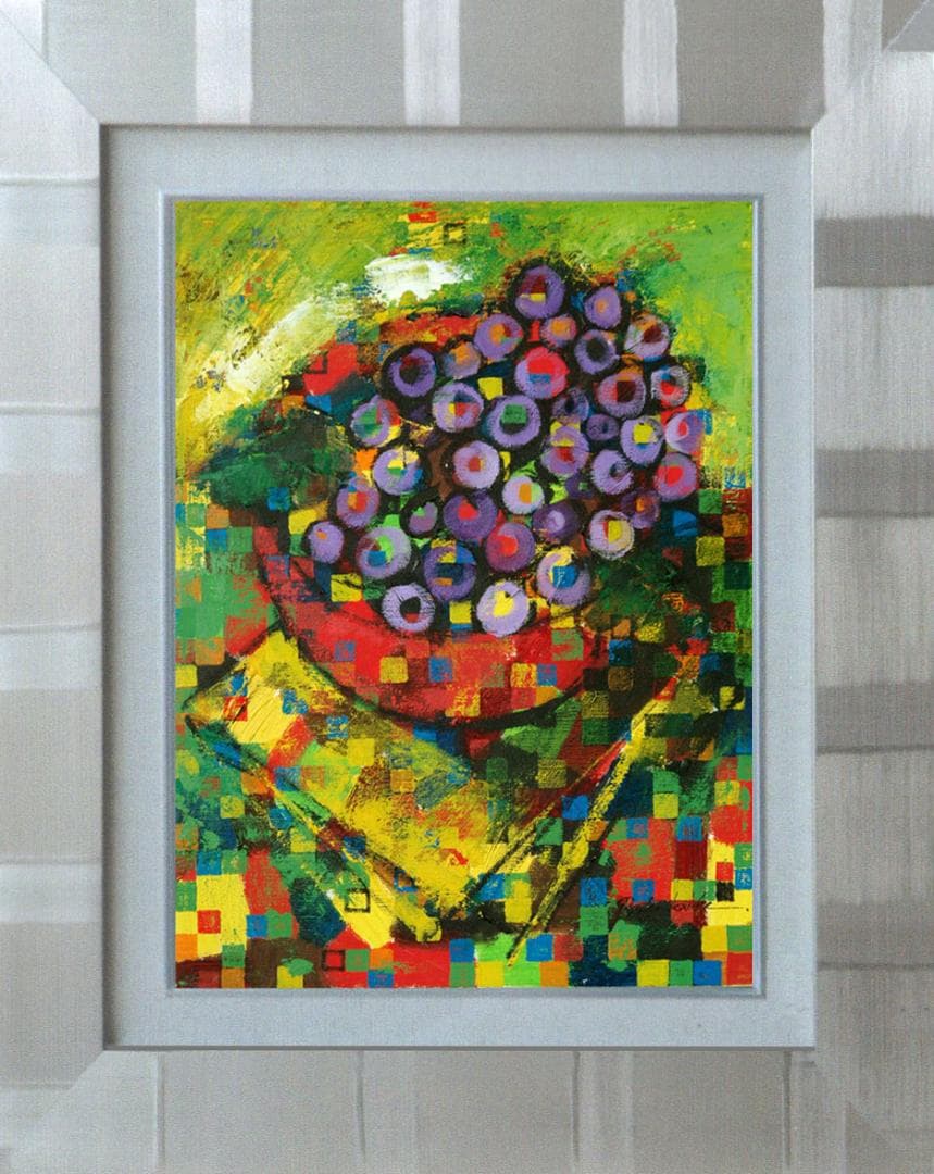 油絵 菅家令子 絵 絵画インテリア 額付(白) uF6-063004果物 ぶどう