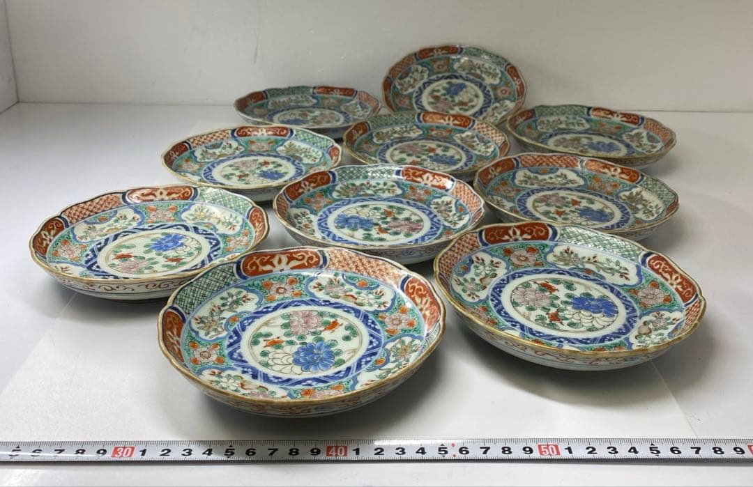 古伊万里　上手赤絵中皿10枚　幅約15.5㎝　東Y7-0312☆2Fトヒコ