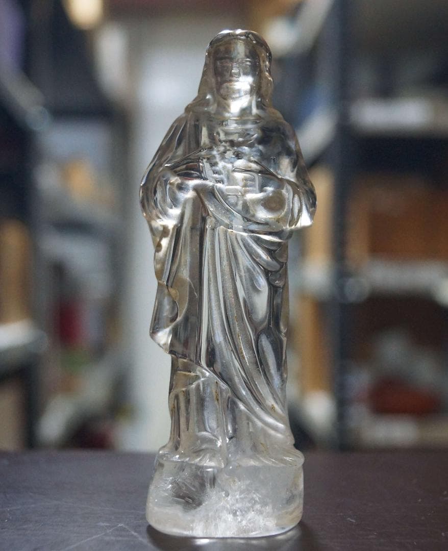 時代高品質高透明度 天然本水晶 細工手彫り彫刻『イエス様』置物
