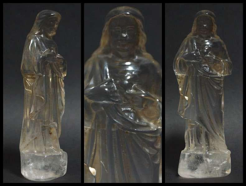 時代高品質高透明度 天然本水晶 細工手彫り彫刻『イエス様』置物