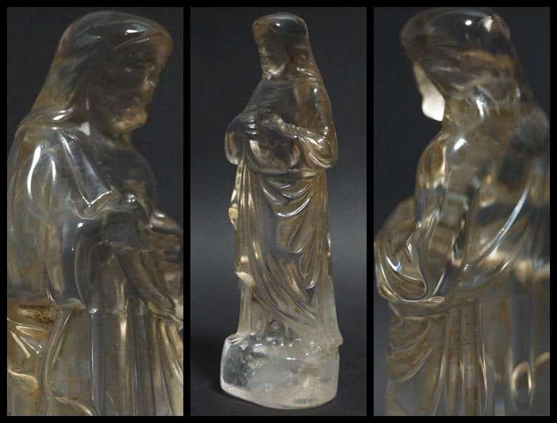 時代高品質高透明度 天然本水晶 細工手彫り彫刻『イエス様』置物