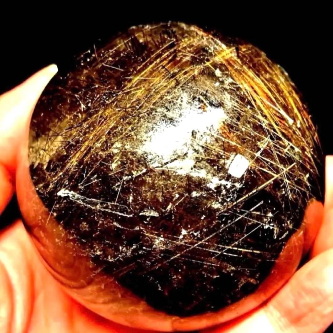 超大玉　67mm ゴールドスモーキールチルクォーツ　金針水晶　パワーストーン