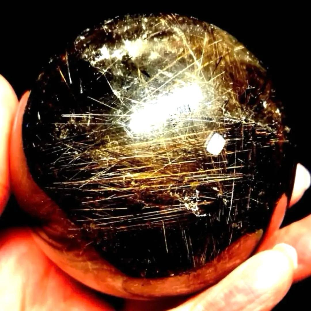 超大玉　67mm ゴールドスモーキールチルクォーツ　金針水晶　パワーストーン