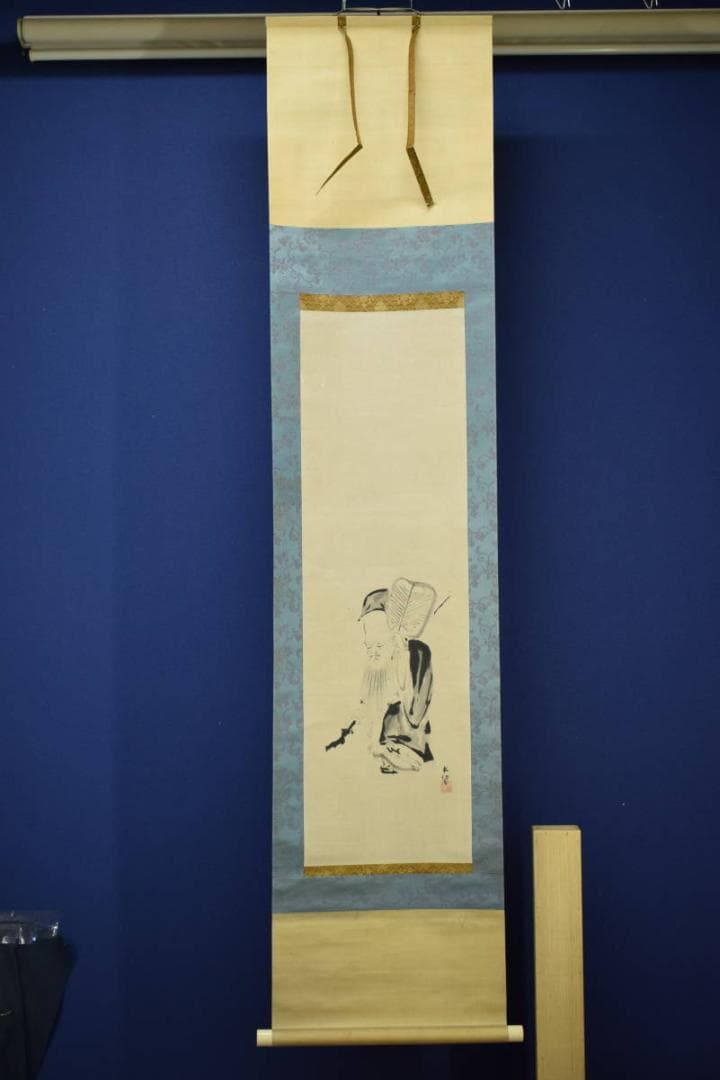 真作/狩野岑信/寿老人図/布袋屋掛軸HE-768