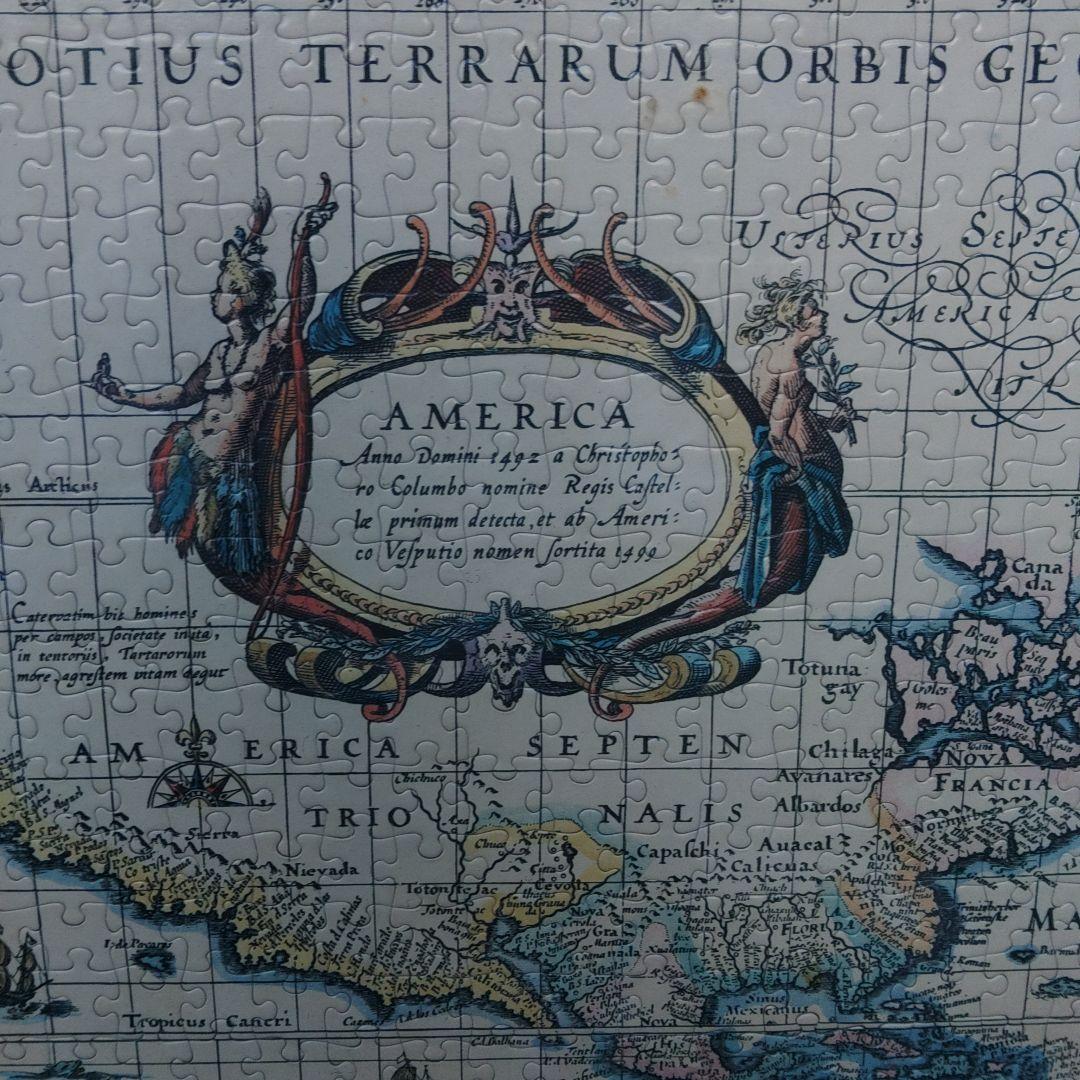 ジグソーパズル　中世世界地図　中古　額付き