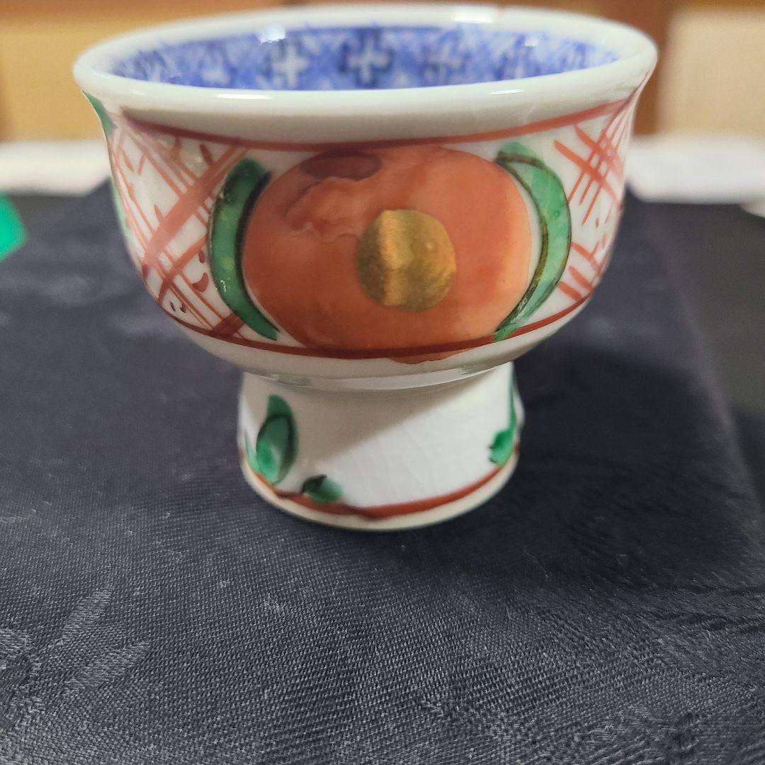 須田菁華九谷焼呉須玉赤絵馬上盃共箱入り