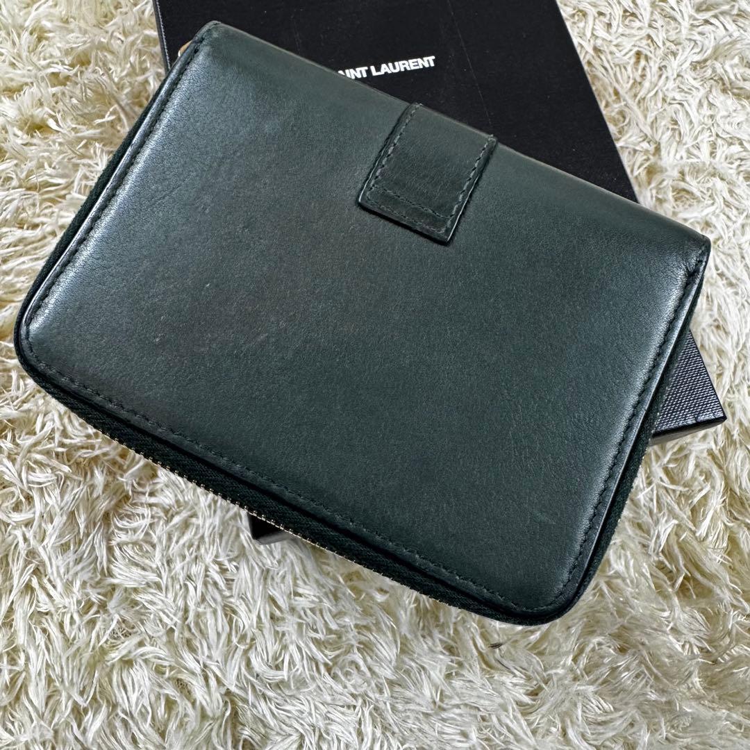 希少カラー✨サンローラン　二つ折り財布　カサンドラ　グリーン　スムースレザー