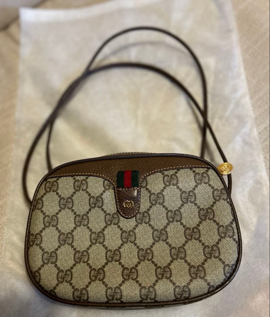 オールドグッチGGパターン シェリーライン　レザーショルダーバッグ