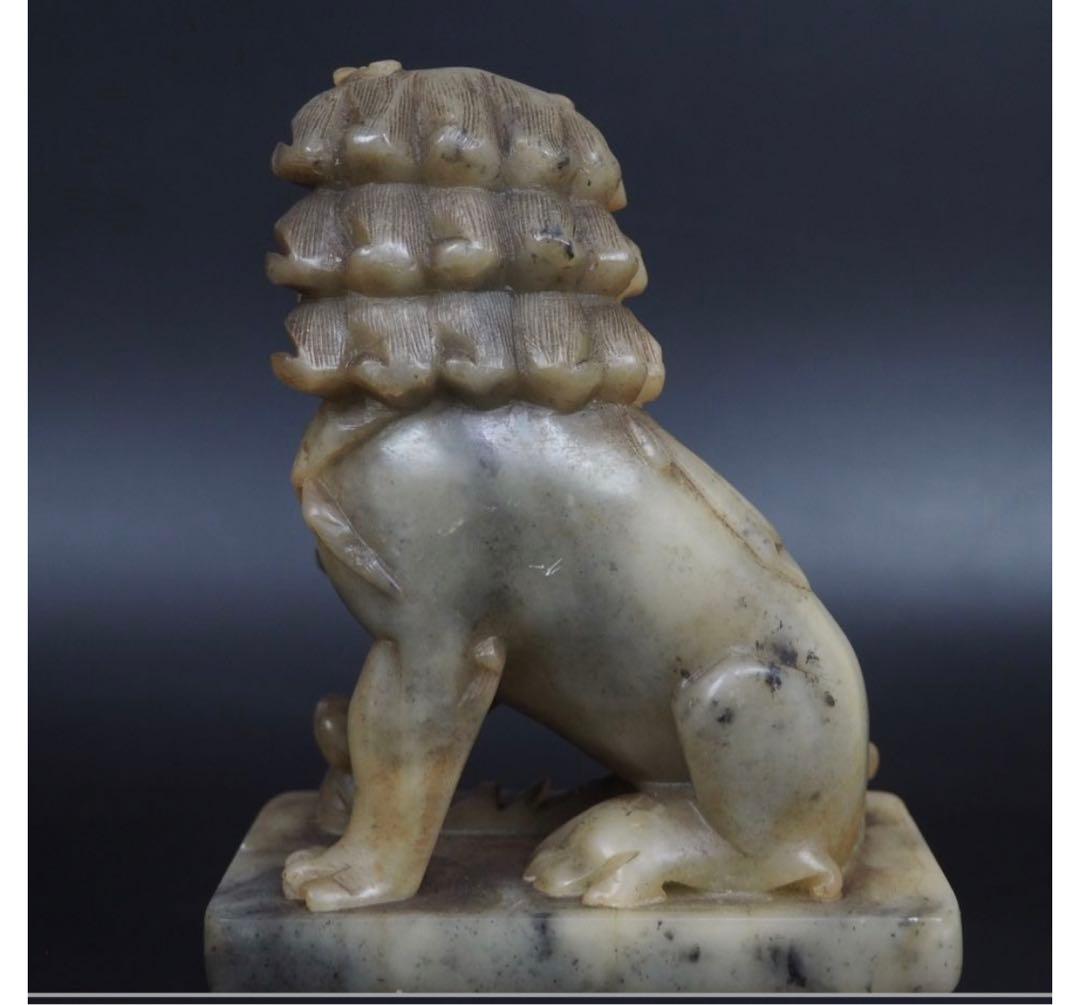 送料無料　中国古玩　清時代滑石彫刻獅子一対　高さ１８ｃｍ