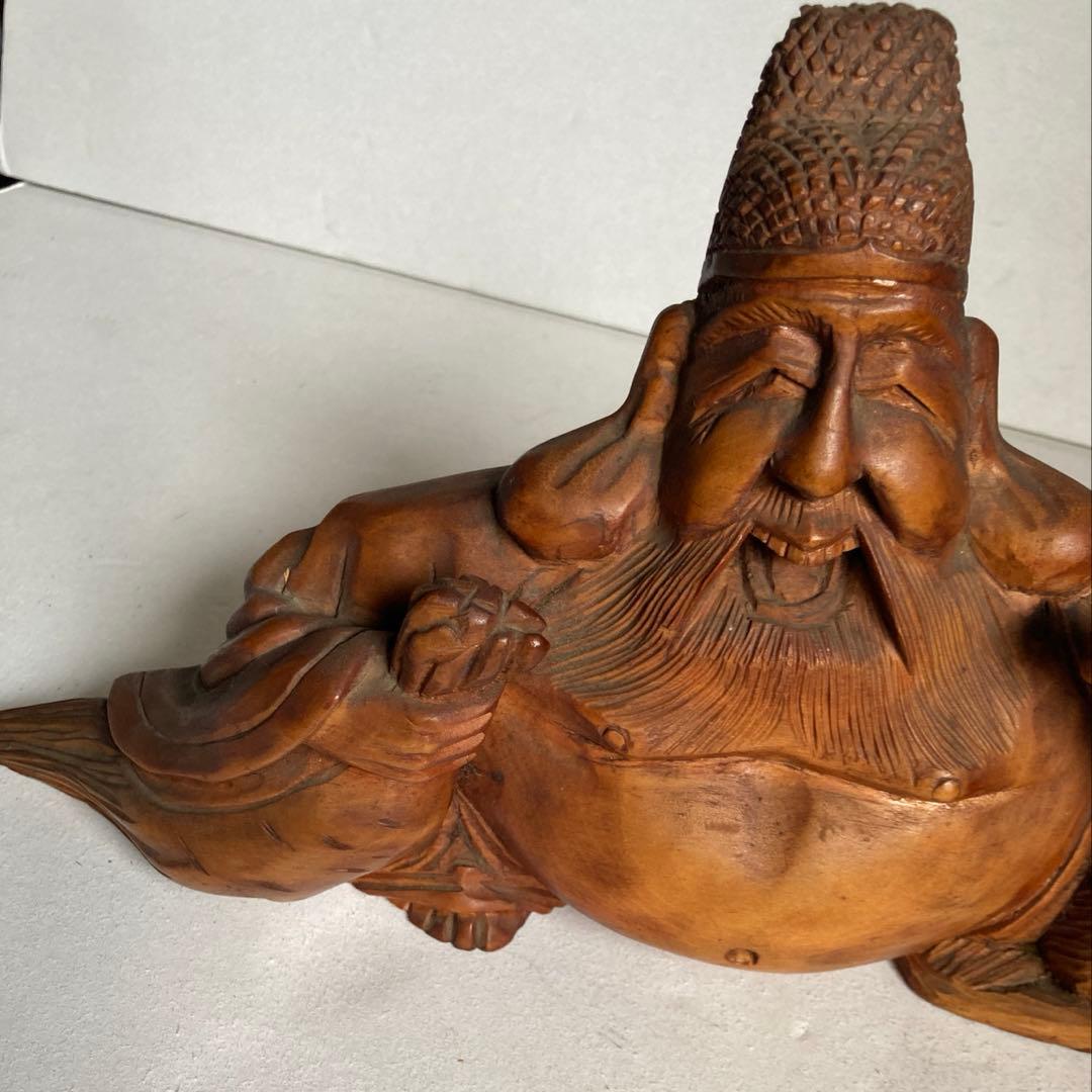 一刀彫 寿老人 鹿　玄鹿寿老人　福禄寿 鹿仙人