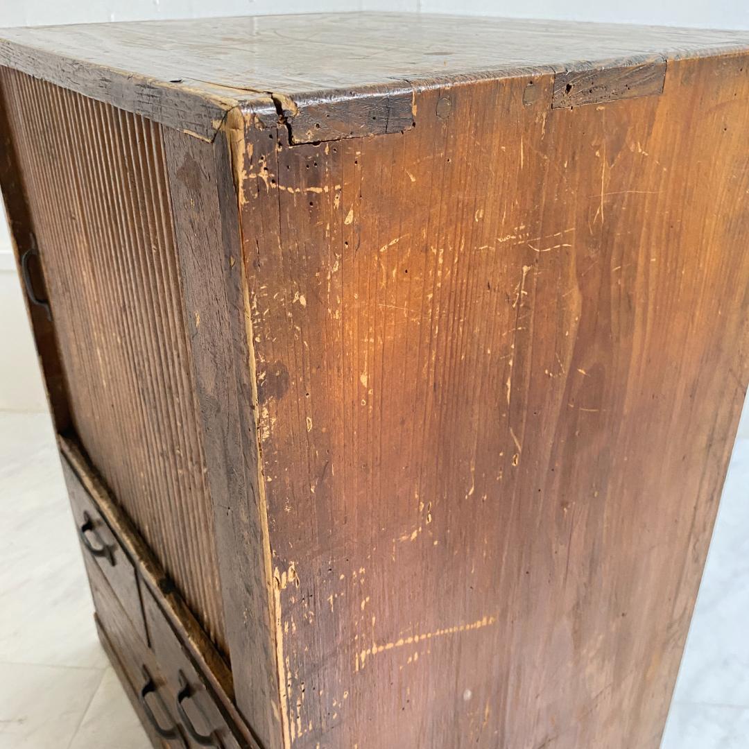 希少 アンティーク 蛇腹扉の小振りの棚 小引き出し 古道具