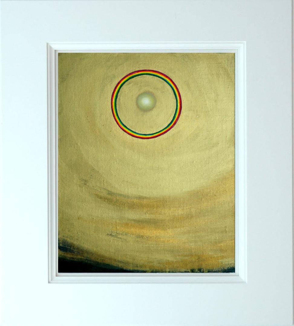 油絵 菅家令子 絵 絵画インテリア額付(青緑＋金色の枠)F3-G92023祈希望