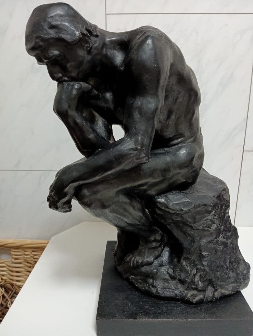 オーギュスト・ロダン稀少高さ４０センチ「考える人」モチーフ木彫美術彫刻飾り置物