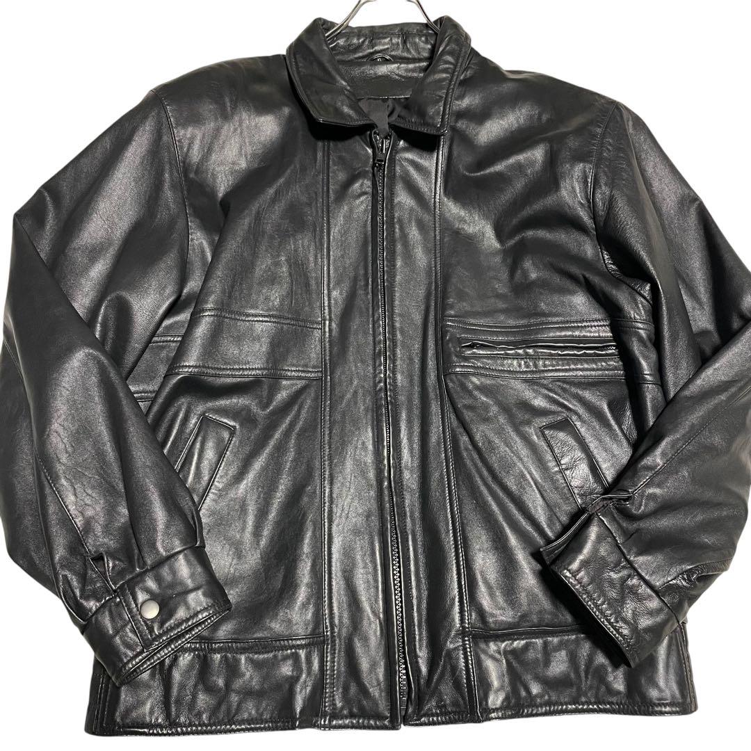 大きいサイズ【vintage】リアルレザーシングルライダースジャケット 黒 XL