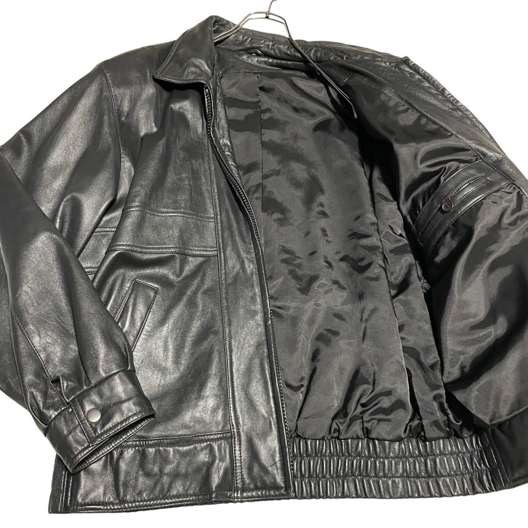 大きいサイズ【vintage】リアルレザーシングルライダースジャケット 黒 XL